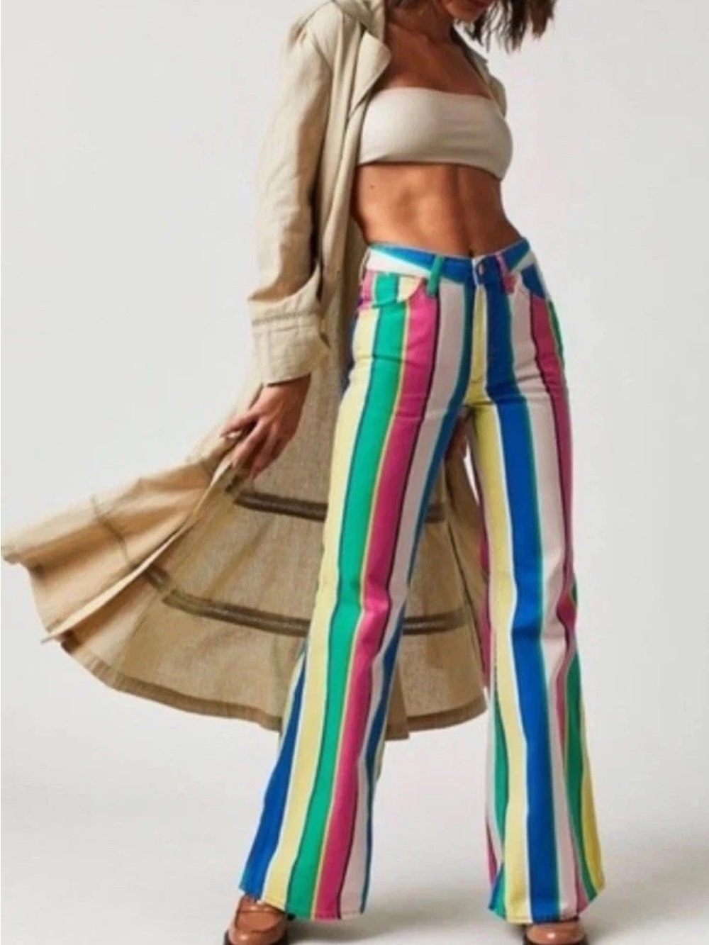 Wrangler Wanderer 622 High Rise Flare Jeans Womens Size 30x34 Multicolor Striped - Picture 3 of 11